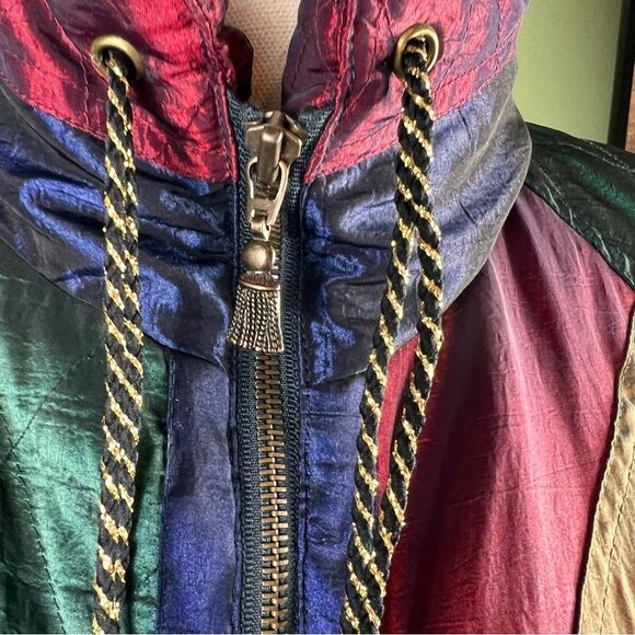 Vintage Otello Pelle Multicolor Quilted Jacket Medium Jewel Tones Ski Winter - Picture 11 of 16